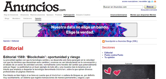In the Press: Editorial 1569: ‘Blockchain’: oportunidad y riesgo