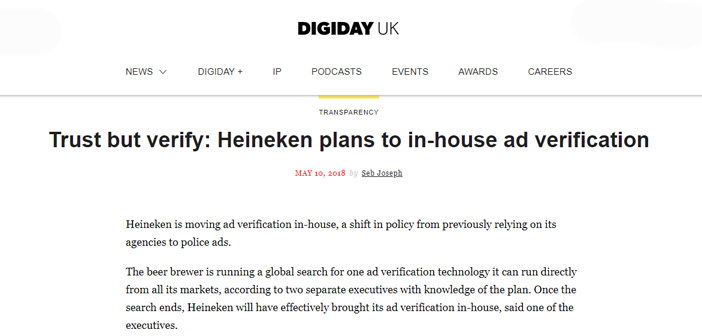 In the Press: Trust but verify – Heineken plans to in-house ad verification