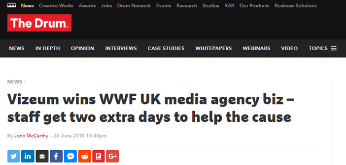 In the Press: Vizeum wins WWF UK media agency biz – staff get two extra days to help the cause